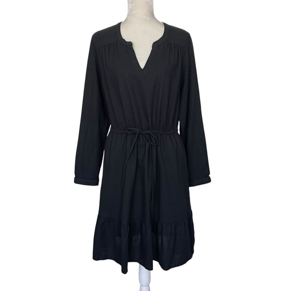 Pact Woven Crepe Organic Cotton Black Dress Women’s Size M Tie Drawcord Waist - Picture 2 of 9